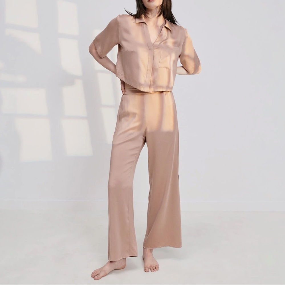 Lunya Washable Silk High Rise Pant Set in Otium Tan | NWT | Size M